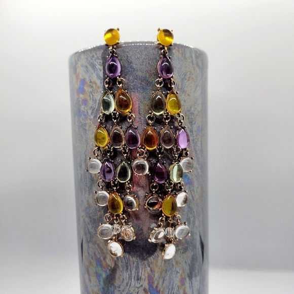 NWT Bohemian Colorful Crystal Dangle Gold Chandelier Earrings - Picture 15 of 15